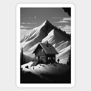Mountain Cabin Escape Monochrome Sticker